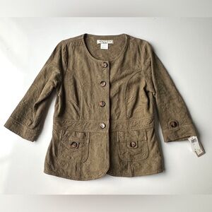 NWT Civility Olive Brown Embroidered Look Lightweight 3/4 Jacket Women’s 12P